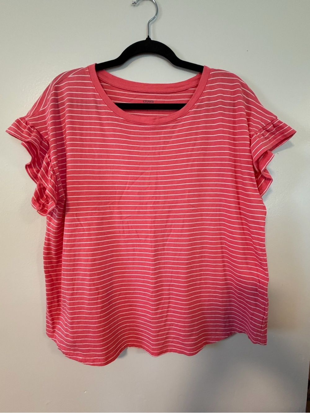 crown & ivy Coral Striped Ruffle Sleeve Tee